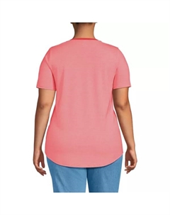 Футболка-туника большого размера с короткими рукавами и круглым вырезом, цвет deep coral pinstripe Lands' end