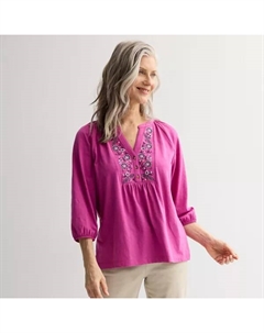 Женская вышитая кофточка-хенли, цвет magenta daisy Croft & barrow