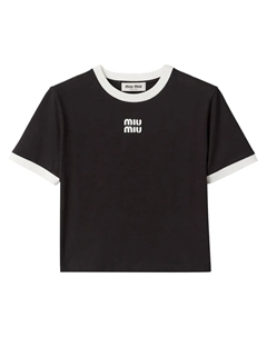 Укороченная футболка с нашивкой-логотипом, черный Miu miu