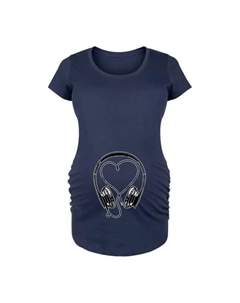 Футболка с наушниками для беременных и шнуром в форме сердца, синий Unbranded