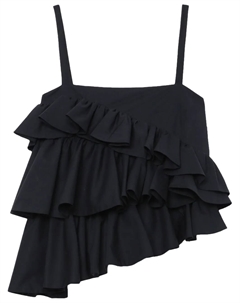Топ асимметричного кроя с оборками, черный Msgm