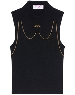 Топ в рубчик с цепочкой, черный Pucci