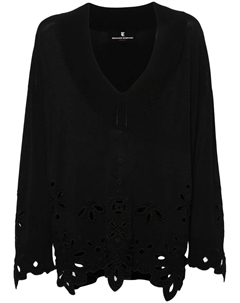 Джемпер в рубчик с английской вышивкой, черный Ermanno scervino