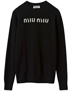 Кашемировый джемпер с жаккардовым логотипом, черный Miu miu