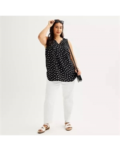 Плюс сайз топ без рукавов с защипами, цвет blue open floral Croft & barrow