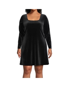 Платье большого размера из трикотажного бархата с квадратным вырезом, черный Lands' end