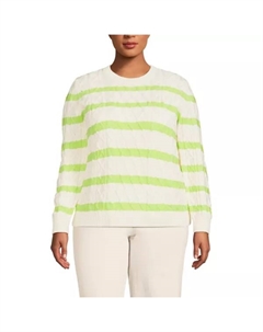 Объемный свитер с арановыми косами и круглым вырезом, цвет ivo limoncello strp Lands' end