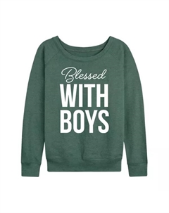 Женская футболка с длинным рукавом Blessed with boys из французского терри, зеленый Licensed character