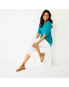 Женский топ с рукавами до локтя и разрезом на горловине, цвет onyx shadow floral Croft & barrow