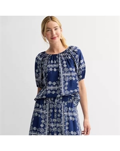 Женская крестьянская блузка из шелковистой ткани, цвет blue nautical print Sonoma goods for life