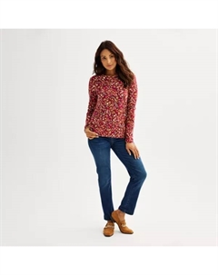 Женская базовая футболка с длинным рукавом и круглым вырезом, цвет black festive paisley Croft & barrow