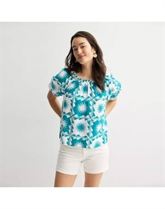 Женская крестьянская блузка из шелковистой ткани, цвет teal sun print Sonoma goods for life