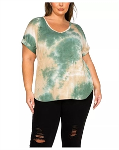Футболка с V-образным вырезом и закатанными рукавами в стиле тай-дай Plus Size Dolman, мультиколор Coin 1804