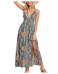 Женское богемное пляжное макси-платье с V-образным вырезом и узором "пейсли", зеленый Cupshe