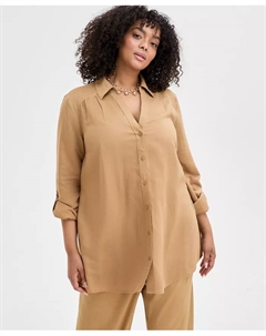 Туника большого размера из льняной смеси, коричневый/бежевый I.n.c. international concepts