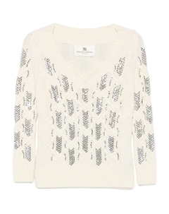 Свитер с V-образным вырезом, украшенный пайетками, нейтральный Ermanno scervino