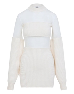 Шерстяное короткое платье с сетчатыми деталями, нейтральный Jean paul gaultier