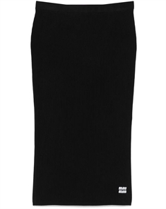 Юбка миди вязки интарсия с логотипом, черный Miu miu
