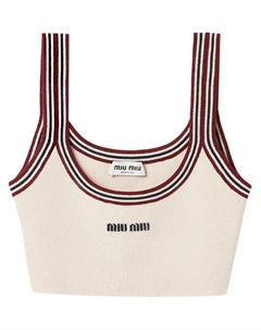Укороченный кашемировый топ с отделкой в полоску, нейтральный Miu miu