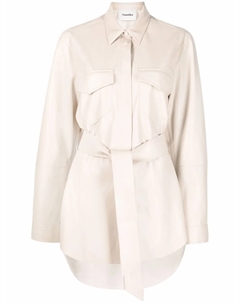 Рубашка оверсайз из искусственной кожи с поясом, нейтральный Nanushka