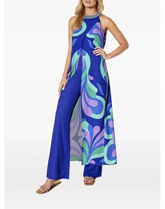 Блузка с принтом в виде бисера на горловине, синий Allure