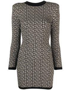 Платье из смесовой шерсти с монограммой, нейтральный Balmain
