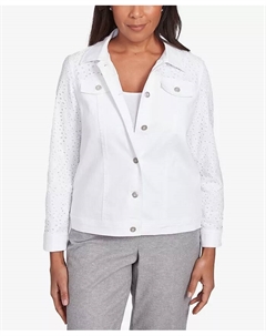 Женская куртка с воротником и перфорацией Crystal Springs из денима, белый Alfred dunner