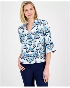 Женская блузка с принтом из жаккарда и рукавом 3/4, синий Jm collection