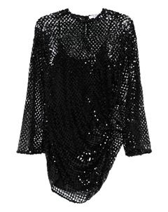 Мини-платье из сетчатой ткани с рюшами, черный The attico