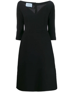 Платье средней длины с V-образным вырезом, черный Prada