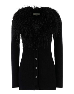 Шерстяной кардиган с отделкой из перьев, черный Blumarine
