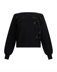 Свитер с рукавами-буфами, украшенный стразами, черный Liu jo