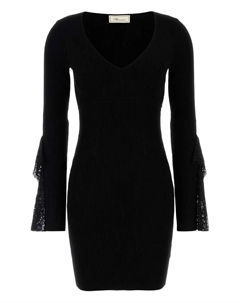 Мини-платье из трикотажа в рубчик с кружевными деталями, черный Blumarine