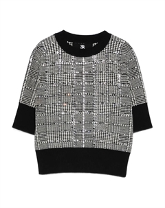 Футболка с узором «гусиная лапка», украшенная камнями, черный Ermanno scervino