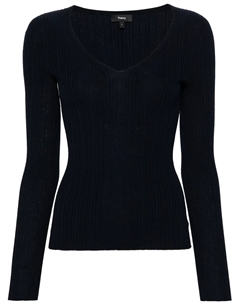 Топ в рубчик с V-образным вырезом, синий Theory