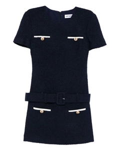 Твидовое платье мини с поясом, синий Self-portrait