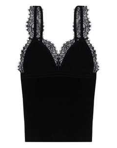 Топ в рубчик с кружевом, черный Blumarine