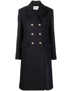 Двубортное шерстяное пальто, синий Miu miu