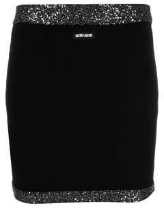 Юбка мини с пайетками и логотипом, черный Miu miu