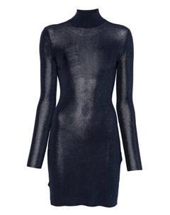 Мини-платье с высоким воротом и блестками, синий Self-portrait