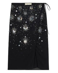 Юбка миди с запахом и вышивкой пайетками, черный Blumarine