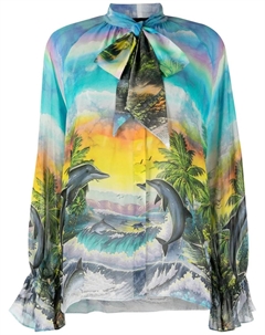 Шифоновая рубашка с принтом Hawaii, синий Philipp plein