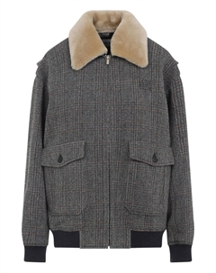 Клетчатый бомбер с меховым воротником, серый Miu miu