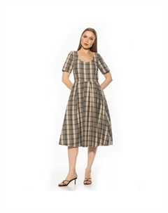 Женское твидовое платье с круглым вырезом и короткими рукавами, плиссированное, цвет brown plaid Alexia admor