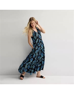 Женское струящееся многоярусное платье макси без рукавов, цвет onyx fun palm Croft & barrow