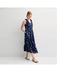 Женское струящееся многоярусное платье макси без рукавов, цвет navy beach scenic Croft & barrow