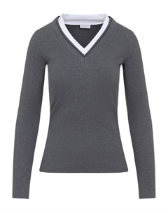 Ребристый топ с V-образным вырезом, серый Brunello cucinelli