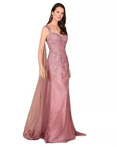 Женское платье с вышивкой и кружевом с развевающимися пелеринами, коричневый Lara