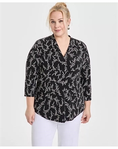 Топ с принтом и рукавом 3/4, Plus Size, черный Jm collection