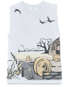 Кашемировый топ Seasonal Scenic вязки интарсия, синий Thom browne